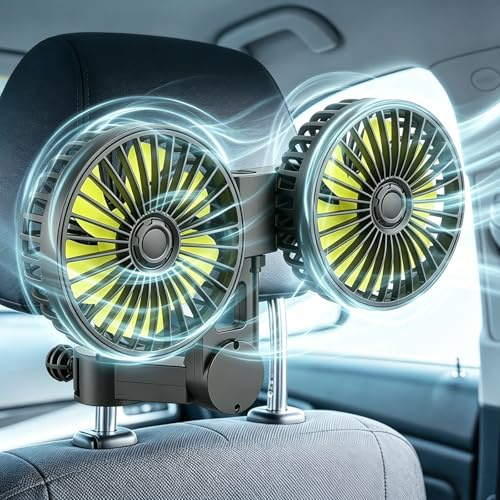 Umllpet Ventilador de coche para asiento trasero, USB 360°, ventilador de refrigeración para coche, 3 velocidades, potente, silencioso, para coche, casa, oficina, 12 V, camión, caravana, barco