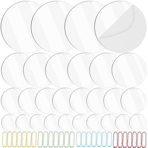 28 Stück Acrylscheibe Rund, 5cm/7.5cm/10cm/15cm Klare Acrylplatte 2mm Dick | Acrylscheibe Transparent, Acrylglas mit Loch, Geeignet für Weihnachten Bilderrahmen Malen Handwerk Projekt Zeichen DIY