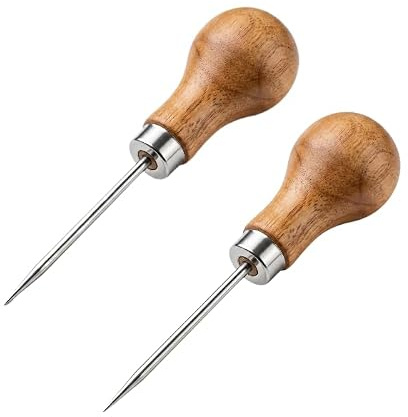 Solvio 2 PCS Professional Bradawl Tool with Wooden Handle, Stainless Steel Awl for Woodworking, Leather Craft, Sewing, and Ice Crusher, Multi-Functional Braddle Tool for DIY Projects