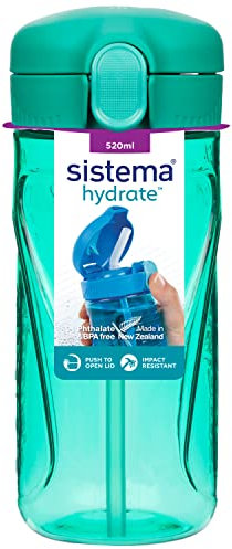 Sistema Hydrate Quick Flip Water Bottle | 520 ml | BPA Free Water Bottle with Straw | Assorted Colours