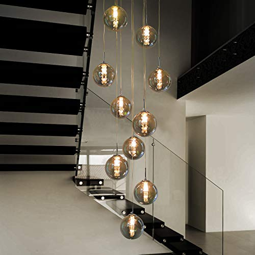 CBJKTX Pendelleuchte Esstisch Pendellampe Treppenhaus -Modern Wohnzimmer Hängeleuchte 10 Flammig aus Glas Hängelampe Bernstein 200CM Höhenverstellbar Esstischlampe für Esszimmer Küche Flur