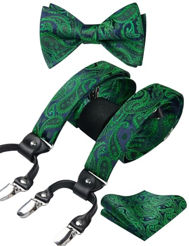 HISDERN Paisley Tirantes para hombre forma de Y elásticos y ajustables Pajarita Pañuelo set Conjuntos de y pajaritas para hombre
