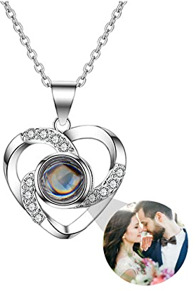 ASD Jewerly Personalisierte benutzerdefinierte Foto ich liebe dich Halskette Silber Rose Gold 100 Sprachen Projektion Anhänger Schmuck Geschenk für Mutter Frauen Frau Muttertag Halskette(Silver 16)