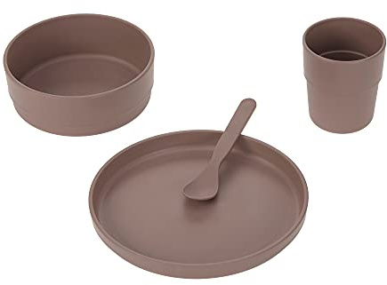 LÄSSIG Kindergeschirr Set (Teller, Becher, Schälchen, Löffel) ohne Melamin, BPA-frei, für Spülmaschine und Mikrowelle/Dish Set Uni choco
