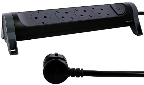 LEGRAND Regleta de enchufes, Enchufe múltiple con 4 Tomas de Corriente, Cable de 3 MTS, Color Negro/Gris Oscuro 694537