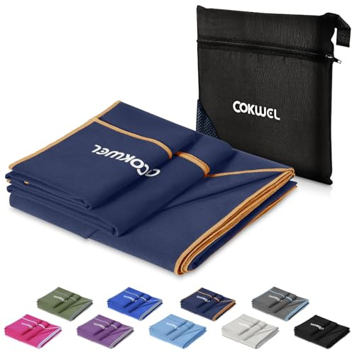 COKWEL Asciugamani in microfibra da viaggio, 3 pezzi, 152 x 80 cm, 80 x 38 cm, asciugamano sportivo ad asciugatura rapida, asciugamano in microfibra assorbente per viaggi, palestra(blu navy)