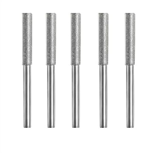 EdvenA Fraise cylindrique enduite de Diamant 4/4.8/5.5mm affûteuse de tronçonneuse Pierre fichier scie à chaîne affûtage Sculpture Outils de meulage (Color : A, Size : Silver 5pcs 4mm)