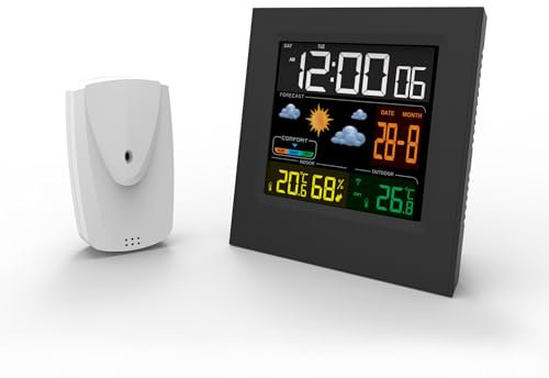 Stazione Meteo con Sensore Esterno Wireless con Sveglia Data Temperatura umidità Stazione Meteorologica umidità Previsioni di Tempo,Previsioni Meteo, Retroilluminazione a Led