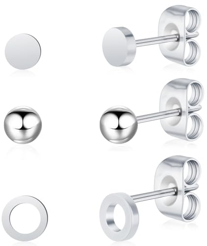 Artskin 3 paires Titanium femmes boucles d'oreilles sans nickel hypoallergénique filles boucles d'oreilles sensibles Bijoux Boucles d'oreilles classiques noir/argent/or/or rose