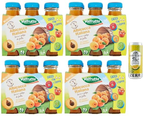 24er-Pack Valfrutta Succhi di Frutta Albicocca,Fruchtsaft mit italienische Aprikosen,Alkoholfreies Getränk,125ml Einweg-Glasflasche + 1er-Pack San Benedetto Eistee mit Zitrone Ohne Zucker 330ml Dose