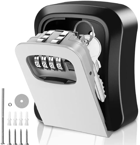 Kiuiom Caja Llaves Pared Montada, Caja de Seguridad, Fuerte para Llaves con Codigo, Llaves 4 Dígitos Fuerte Exterior Cerradura Armarios de Llaves (Gris)