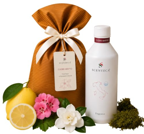 SCENTECA Recarga para difusores de nebulización fragancia Cuore Matto, ambientador con aceites esenciales de limón, geranio y gardenia, para casa y oficina, 500 ml