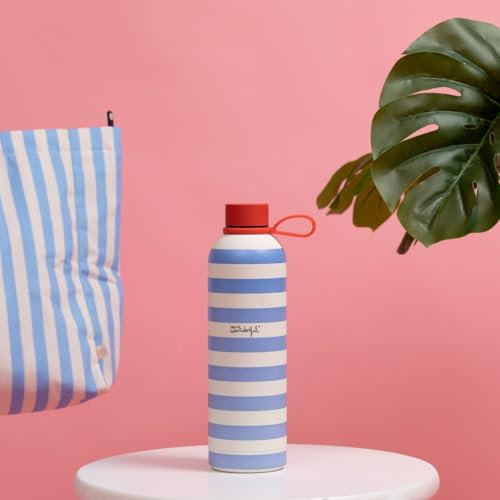 Mr.Wonderful - Botella térmica rayas azules y beige - Walking on sunshine - Botella térmica realizada en acero inoxidable 304 de doble capa - Capacidad: 750 ml