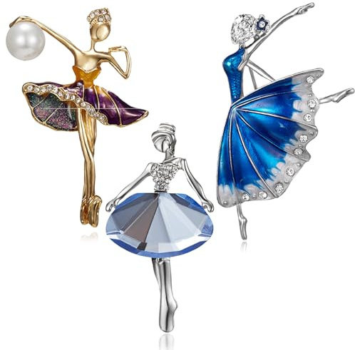 3 Piezas Broches de Bailarina de Ballet, imitación Cristal de Bailarina, Broche de Cristal de Diamantes de Imitación, Broche De Ballet, para Mochilas, Ropa, Gorras, Decoración