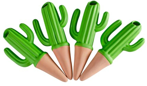 Qsvbeeqj Lot de 4 lampes à eau en forme de cactus, auto-arrosage, globes à arrosage, dispositif de fondation pour plantes de jardin
