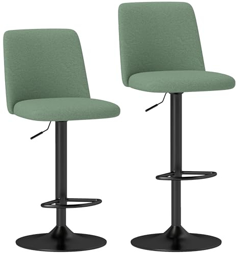 HOMCOM Set di 2 sgabelli da bar, sedie da bar girevoli imbottite e regolabili in altezza, sedia da cucina alta con schienale e poggiapiedi, struttura in acciaio, verde