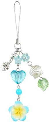 BEEFLYING Pendentif Fleur d'Hibiscus pour Téléphone Portable Exquis Pendentif Y2K en Forme de Cœur Bleu Ciel Foncé pour Étuis Sacs Porte-Clés Bijoux de Plage