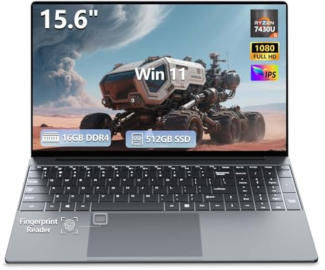 PC Portatile 15,6 Pollici Ryzen 5 7430U, Notebook Win11 16GB RAM 512GB SSD Grafica Radeon, Laptop Tastiera Retroilluminata/Sblocco Impronta Digitale, Computer Portatile Type-C USB3.0 6000mAh Battery