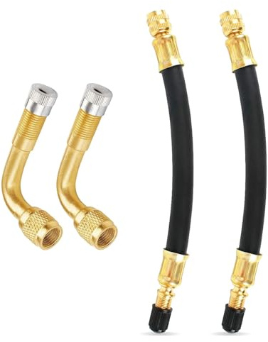 DOMIJOY Tyre Valve Extensionsadapter 90 graders graders ventilförlängning och 180 mm flexibel gummityre ventil förlängning kopparventil adapter vinkelventil förlängning för bil motorcykel cykel
