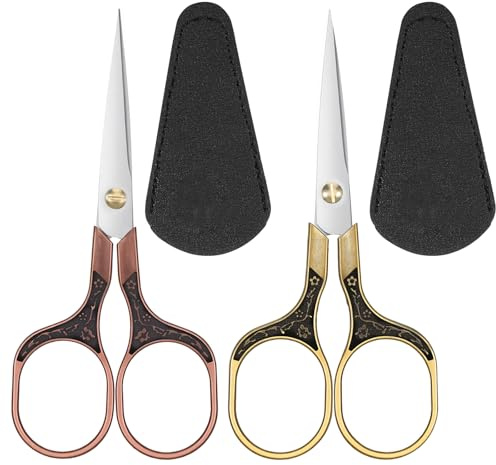 5 Inch Embroidery Scissors for Crafting, 2 PCS Stainless Steel Small Sharp Crochet Scissors with Leather Sheaths, Retro Home Needlepoint Scissorss Small Sewing Scissorss for Needlework Trimming Thread