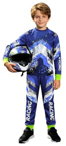 Yruioon Ensemble Maillots Moto pour Enfants Vêtements Cross pour Enfants Tricot Motocross Respirant Et Pantalon Sweat Motocross Vêtements Protection Bleu 9-10 Ans