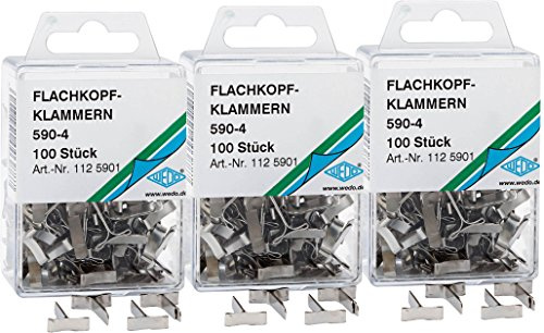 3 Dosen Wedo 1125901 Musterbeutelklammern (Flachkopf 590-4 in SB-Klarsichtdose, 300 stück) silber
