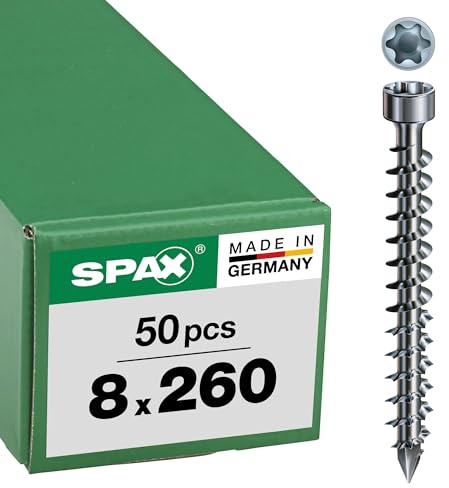 SPAX construction bois tête cylindrique, 8 x 260 mm, 50 pièces, filetage total,T-STAR plus T40, pointe CUT, WIROX - 1221010802605