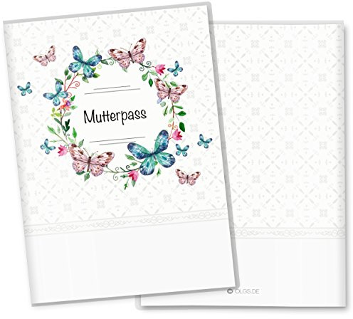 OLGS Mutterpasshülle 3-teilig Blumenkranz Schwangerschaft Geschenkidee Schutzhülle für den Mutterpass | Für werdende Mütter (Mutterpasshülle ohne Personalisierung, Schmetterling)