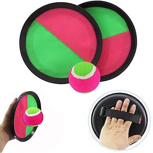 OFKPO Klettballspiel für Kinder, Klettball Strandspielzeug mit 2 Schläger, 1 Bälle und 1 Aufbewahrungstasche, Paddle Catch Ball Set für Party Garten Innen und Außen (Rosa+Schwarz)