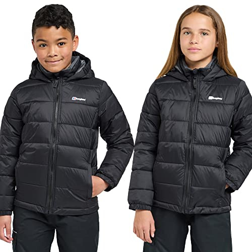 Berghaus Kids' Burham Insulated Jacket with Grown on Hood & 2 Pockets, Lightweight & Water Repellent, Winter Puffer Coat for Boys and Girls (UK, Age, 14 Years, 15 Years, Regular, Black)
