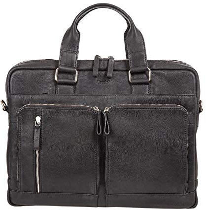 Alassio 47032 - Aktentasche Campo, Laptoptasche für 15 Zoll Notebooks, Umhängetasche aus Echtleder, Tasche mit gepolstertem Laptopfach und 2 Reißverschluss Hauptfächer in schwarz, ca. 31 x 42 x 15 cm