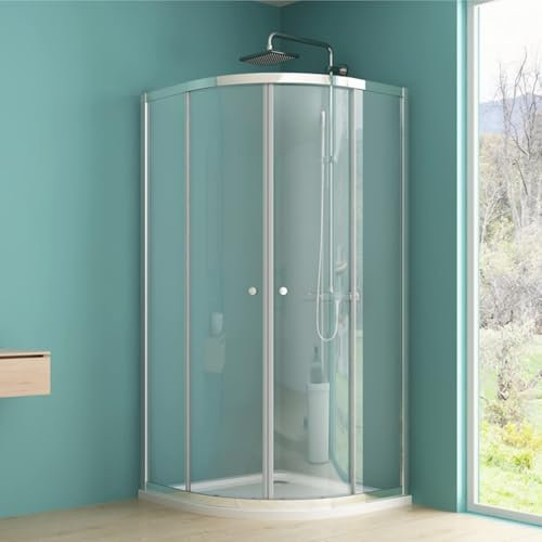 IMPTS Duschkabine 80x80cm Viertelkreis Runddusche, Duschabtrennung Schiebetür Dusche mit 6mm ESG Glas, Höhe 185 cm, Duschtüren Radius 550 mm, Ohne Duschwanne