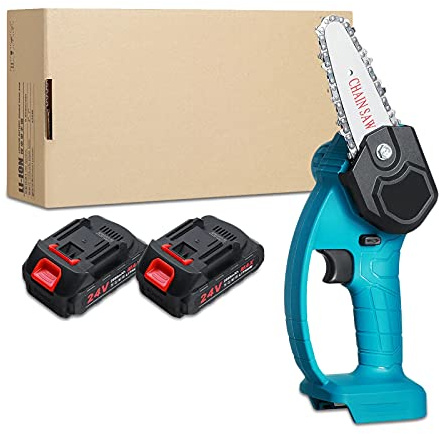 XUMI Scie à chaîne électrique 24V Mini scie d'élagage électrique 800W Scie à chaîne portative à Une Main pour la Coupe de Bois de Branche d'arbre de Jardin avec Batterie 2Pcs et Chargeur