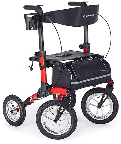 Comodità Tipo All Terrain Rolling Walker, Outdoor Wheeled Rollator with Extra Wide Seat and Brakes for Adults and Seniors, Easy Folding, 4 Wheel, Modena Red