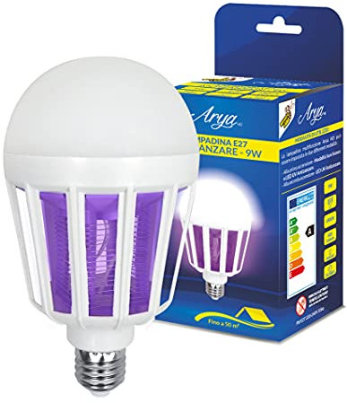 T-Tex Srl -Lampadina E27 Antizanzare 9 W, 6500K, 600 Lumen - 2 in 1 - Luce + LED UV - Zanzariera elettrica