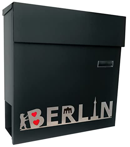 ICEBORN Briefkasten Berlin anthrazit grau RAL 7016 mit Zeitungsfach Edelstahl, 370 x 370 x 100mm