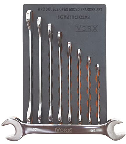 VORX Spanner Set 8pc Double Open Ended Spanner Set Deep Drop Forged 6x7metric to 20x22 Metric Sizes Supplied in Heavy Storage EVA Foam Tray 1% of Sale Value Will be Donated to Hospital Sheffield