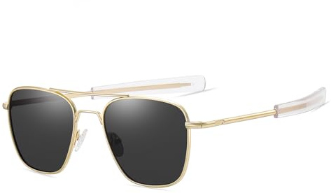 Gleyemor Polarized Square Aviator Sunglasses for Men Retro Military Tough Guy Style Shades (Gold Frame/Grey Lens)