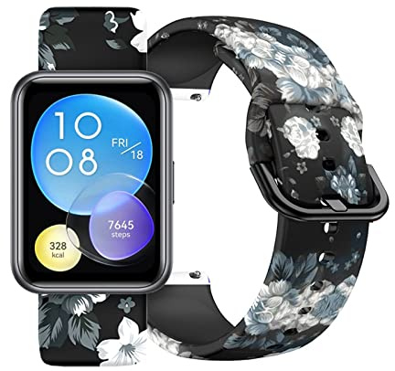 Sport Armbänder Für Huawei Watch Fit 2 Silikon Ersatzband Für Damen Frauen Herren Blumen Muster Armband mit Kompatibel mit Huawei Watch Fit 2