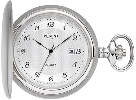 Regent Herren Taschenuhr Savonnette Edelstahl 48 MM Quarz Arabische Zahlen Datum P-750