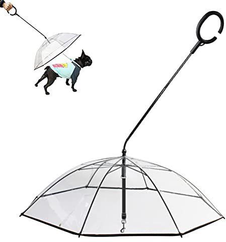 Transparenter Regenschirm für kleine Hunde, regenfest, schneefest, für kleine Hunde, C-förmiger Griff, Winkel, verstellbare Hundeleine für kleine Haustiere, 2 Stück