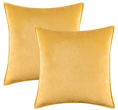 MIULEE Samt Kissenbezug Herbst Flansch Kissenhülle Dekorative Sofakissen Dekokissen Umwickelte Kante Kissenbezüge Zierkissenbezug für Sofa Wohnzimmer Schlafzimmer 2er Set 45x45 cm Senfgelb