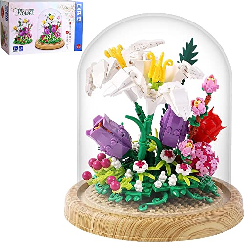 RSDHFLY Blumen Bausteine Set,545 PCS Bonsai Blumenstrauß Bausteine,Botanical Collection Home Deko,Bausteine Set für Erwachsene und Kinder(Lilie Bonsai Blume)
