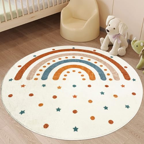 USTIDE Runder Regenbogen-Teppich, 120 cm, weich, maschinenwaschbar und faltbar, für Wohnzimmer und Schlafzimmer