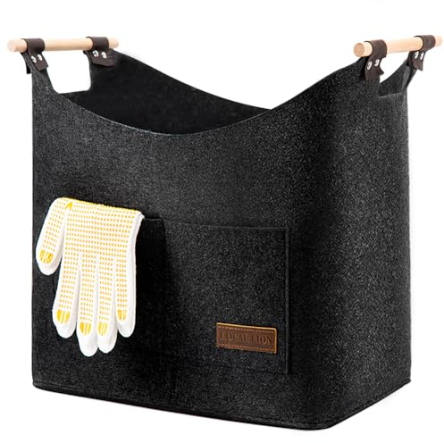 LOCAL LION Cesto per Legna da Ardere con Manici, Borsa Pieghevole in Feltro, Spessore 4 mm con Guanti, Multiuso per Legna, Giornali, Vestiti o Giocattoli