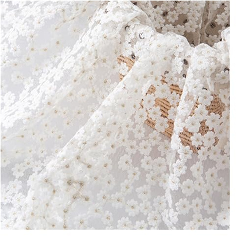 TIYGHI Weicher Kleiner Gänseblümchen-Stickerei-Mesh-Spitzenstoff, Rock, Cheongsam, Kleidungsstoff, handgefertigt, DIY-Tuch, Bulk-Lager (Color : White, Size : 1meter)
