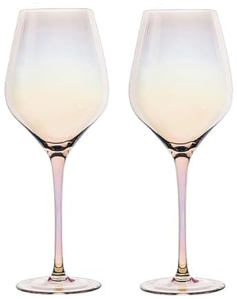 HIUHIU Set de 2 Verres à vin Vintage, flûtes à Champagne de Mariage soufflées à la Main avec Un Long Pied irisé, Cadeau pour fête, Restaurant, Bar à la Maison,B5