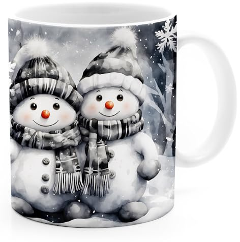MoonWorks® Tasse Weihnachten Wintertasse Weihnachtstasse XMAS Schneemann Wichtel Aquarell Weiss standard