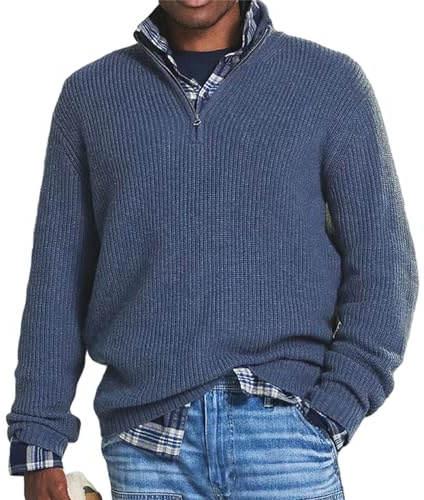 Herr kashmir business vardaglig dragkedja tröja, herr basic tröja 1/4 dragkedja polotröja, BLÅ, 3XL
