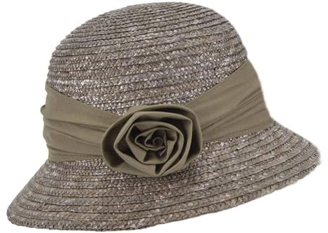 Seeberger Damen Sonnenhut Damenstrohhut eleganter Strohhut-Glocke mit Blume & UV-Schutz 80 Oliv